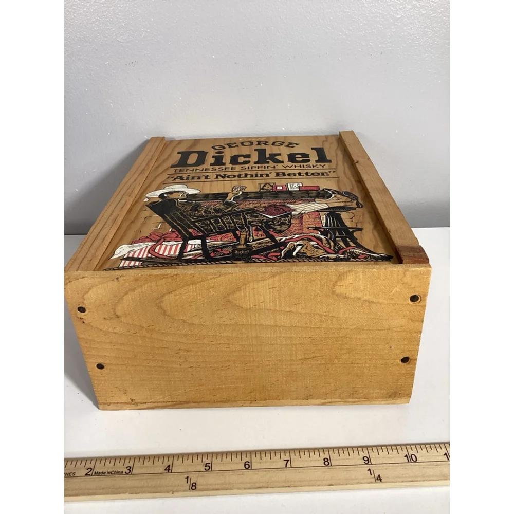 RARE George Dickel Tennessee Whiskey Wood Crate Collector Box Man Dog Christmas